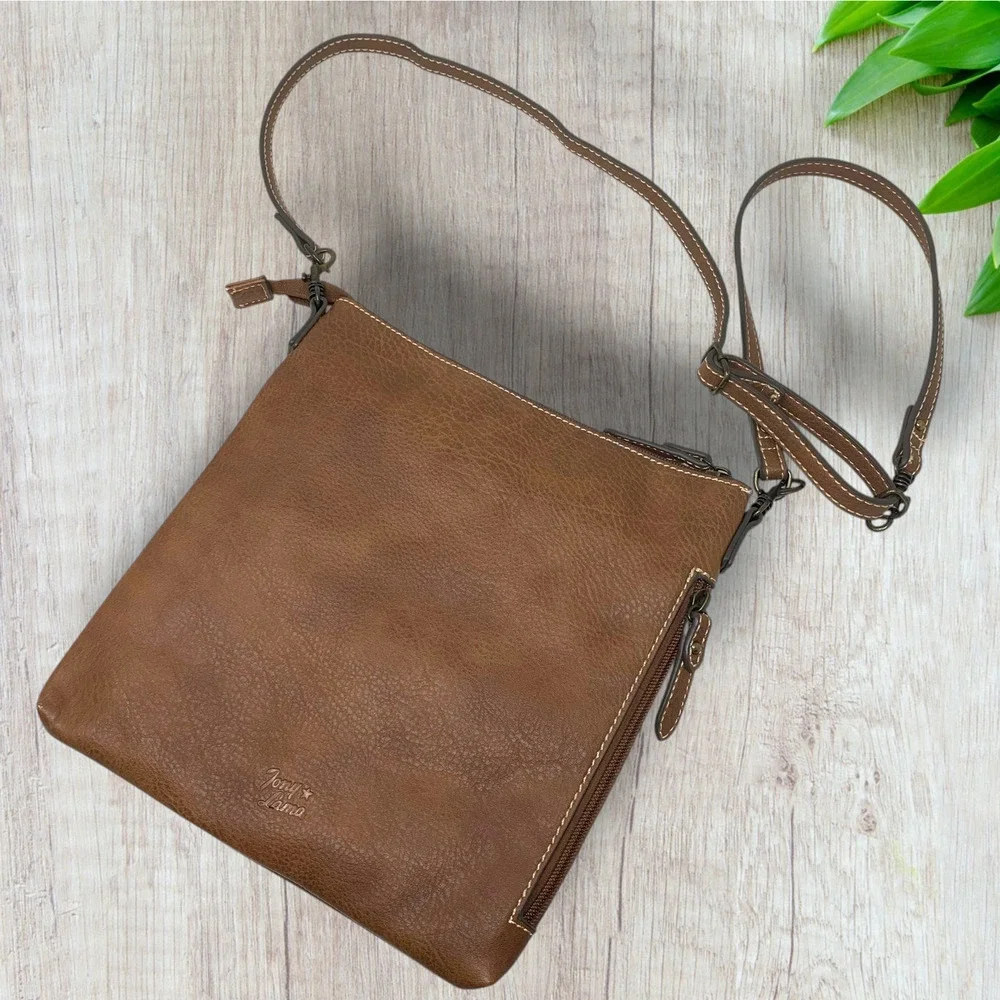 Tony Lama Brown Western Crossbody Bag Rustic Faux Leather Purse Concealed Carry